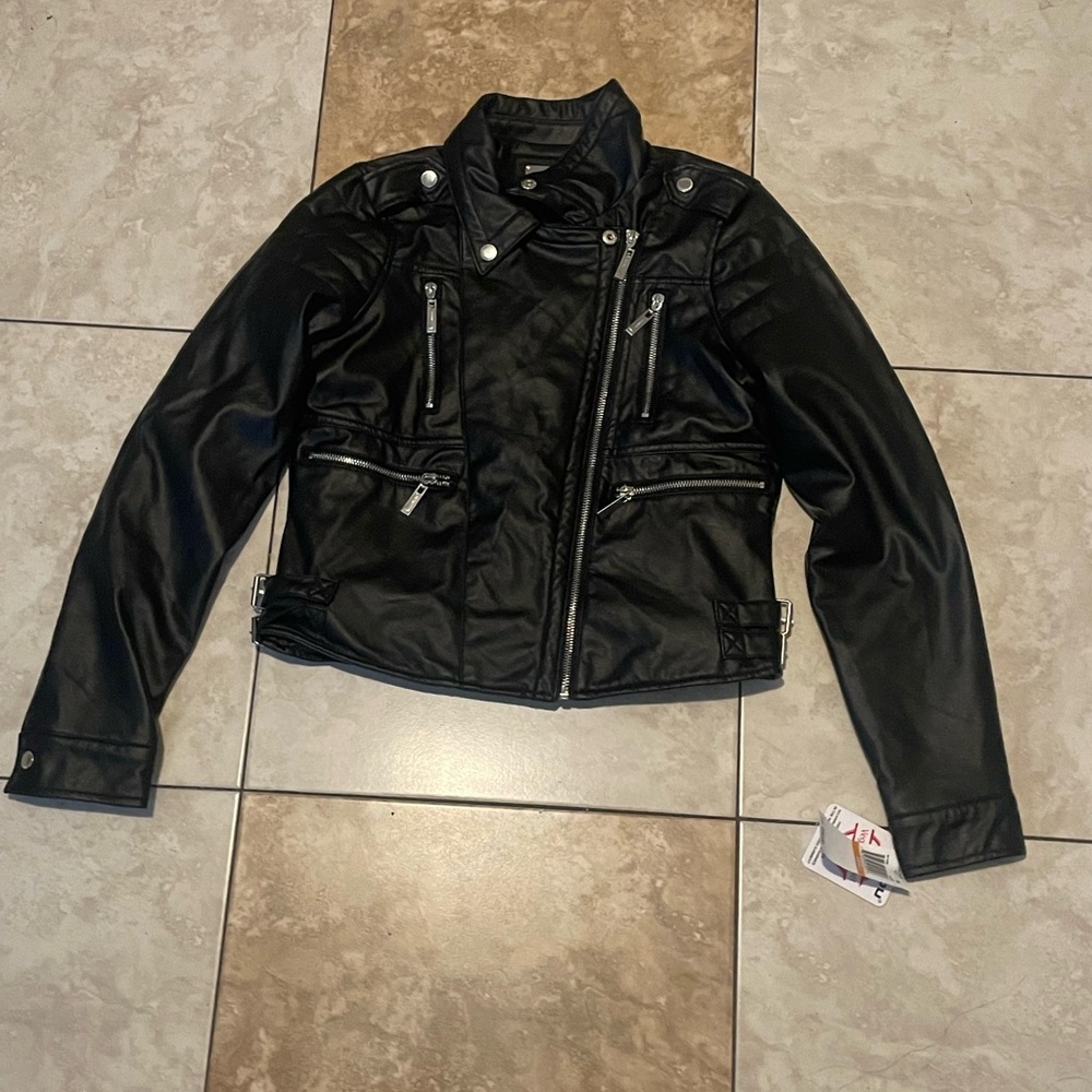 Women’s black faux vegan leather jacket